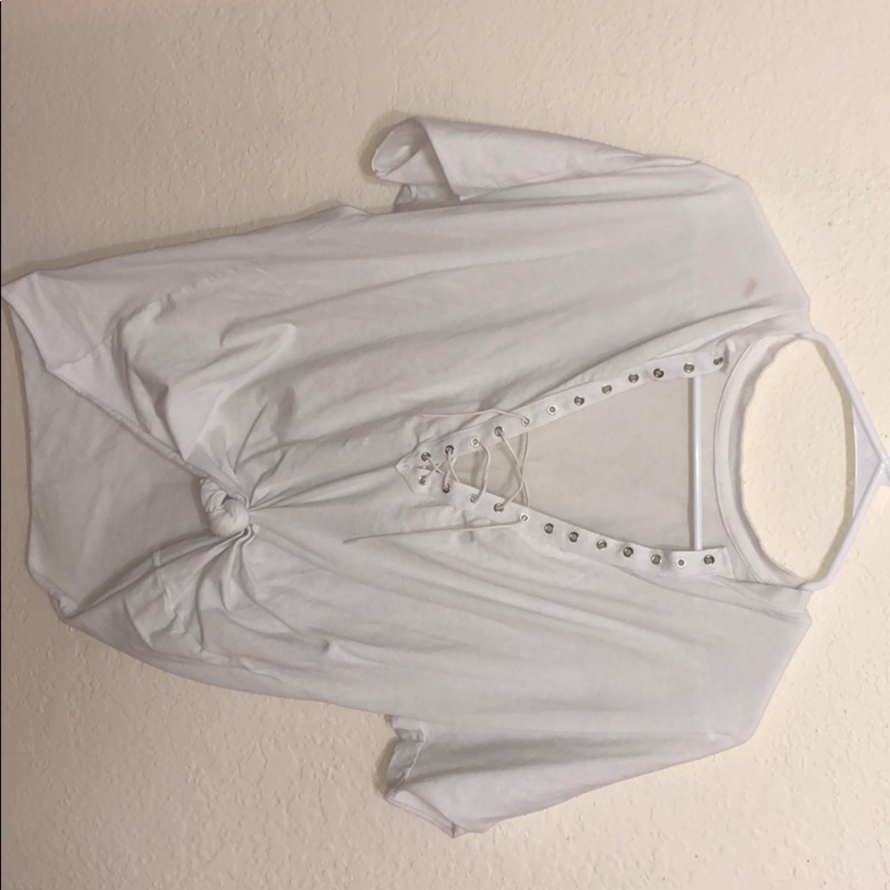 Women's white shirt with open lace up front